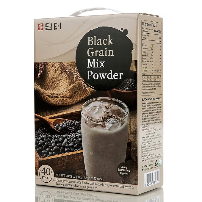 Damtuh Misugaru Powder Drink Mix – Korean Black Grain Blend with Roasted Black Rice, Bean & Sesame, Latte-Style Drink, Caffeine-Free, 20g x 80 Stick Packs