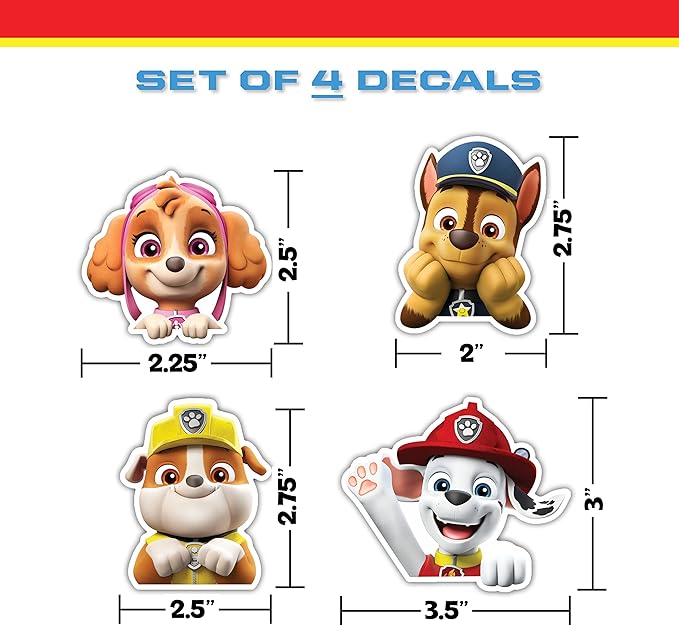 WALL PALZ Nickelodeon Paw Patrol Peeking Vinyl Decals - Set of 4 - Officially Licensed for Kids and Adults - Wall, Car, Water Bottle, Skateboard