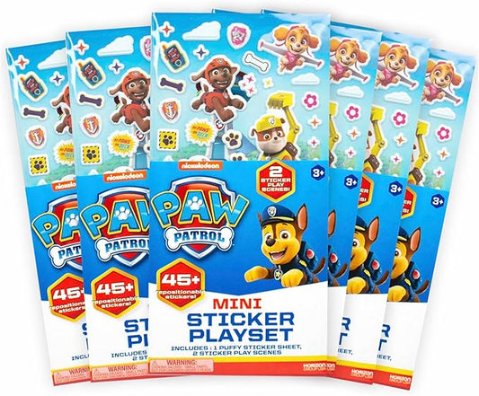 Paw Patrol Mini Sticker Playset - 6-Pack, 45 Reusable Puffy Stickers, Double-Sided Play Scenes, Repositionable Stickers, Travel Toy for Kids & Toddlers, Toddler Activities