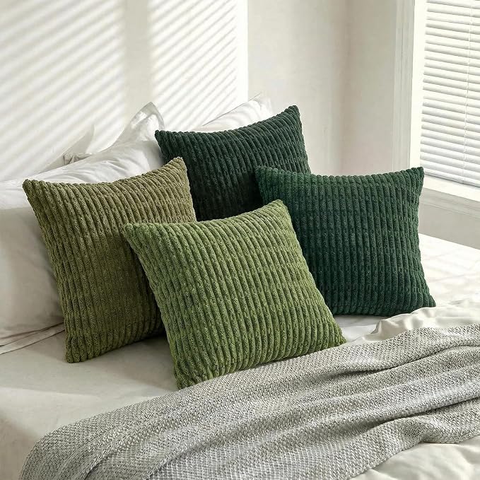 Fancy Homi 4 Packs Decorative Throw Pillow Covers for Living Room Couch Bed, Modern Farmhouse Boho Home Décor Accent Cushion Case, 28" x 28", Green Series