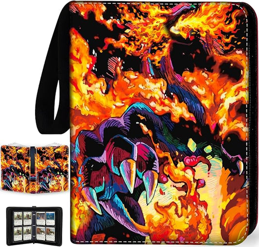 440 Card Binder 4 Pocke 3-Ring Trading Card Binder with 55 Page Removable Sleeves, High Storage Trading Card Holder Collection Card Album Carrying Organizer Case for TCG Cards-Fire Dragon