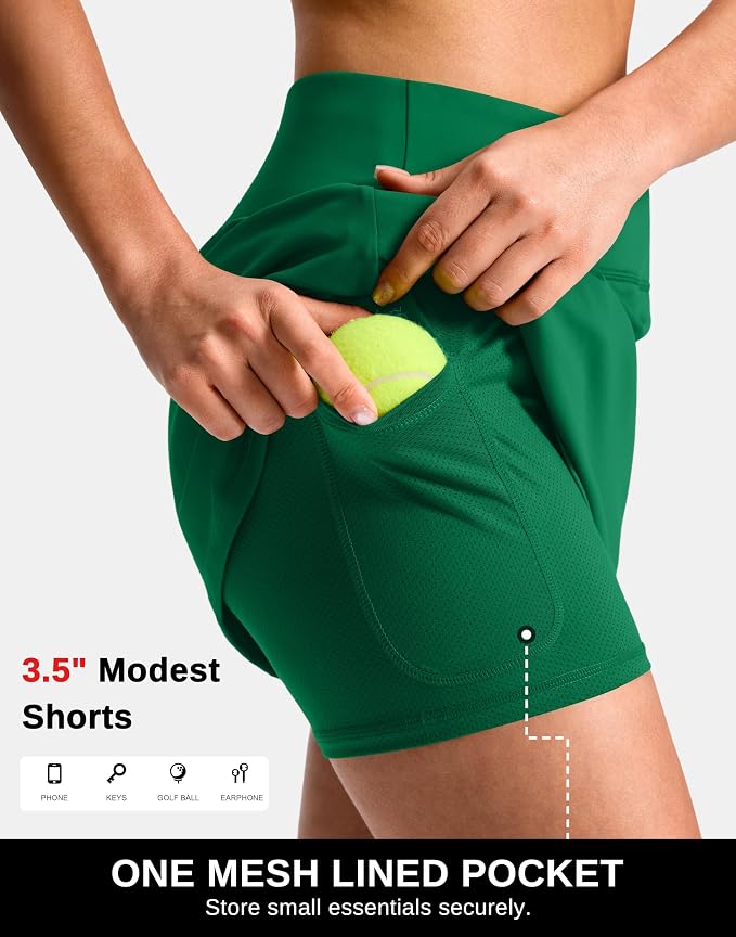 14"/16" Skorts with 3 Pockets | Side Slits, High Waisted, Built-in Shorts, A Line, Casual, Pickleball, Athletic, Golf, Tennis Skirt, for Women