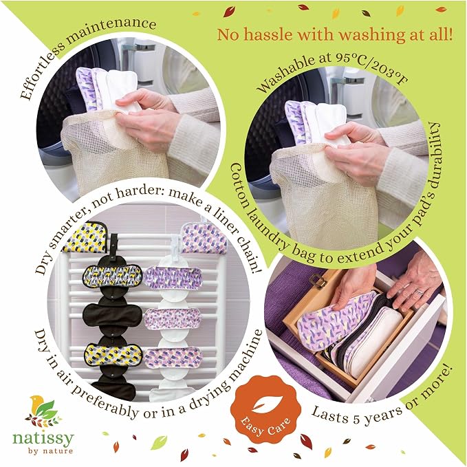 Cloth Panty Liners Thong 7-Pack (Small) Mini Organic Cotton Reusable Panty Liners for Women & Non Slip Reusable Panty Liners for Women 7-Pack (S) Organic Viscose Panty Liners Reusable