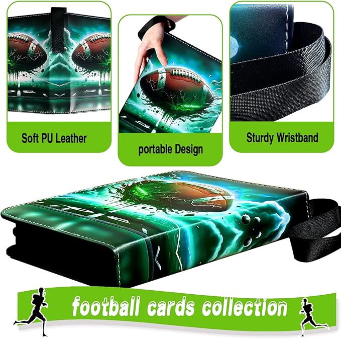 Football Card Binder 900 Pockets, Trading Card Binder 9 Pocket with 50 Removable Sleeves Fits 900 Sport Cards, 3 Ring Card Holder with Zipper, Collector Storage Album