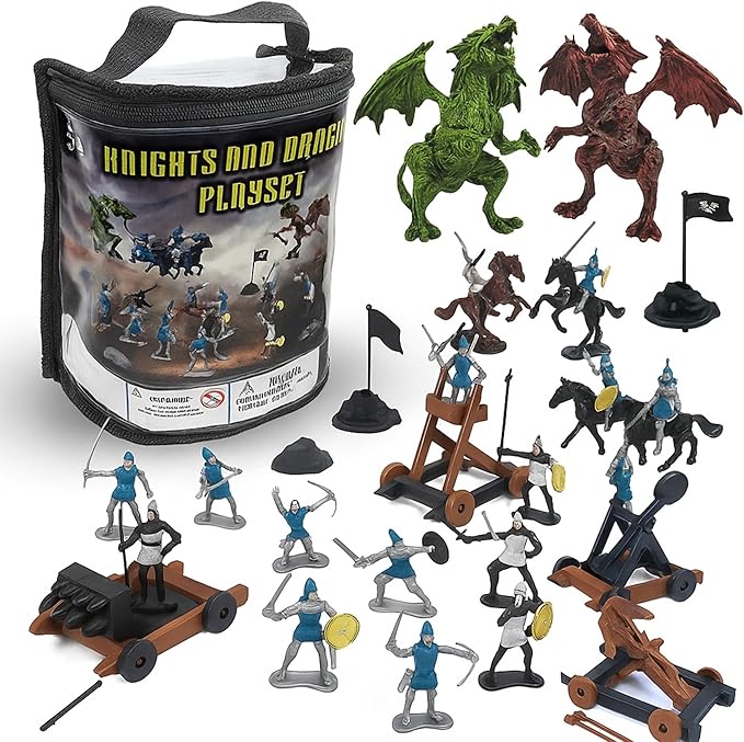 Liberty Imports Medieval Knights and Dragons Figures Playset – 42 Plastic Fantasy Soldier Figurines and Accessories Toys for Toddlers, Kids Imaginary Play Battles