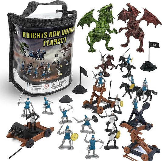 Liberty Imports Medieval Knights and Dragons Figures Playset – 42 Plastic Fantasy Soldier Figurines and Accessories Toys for Toddlers, Kids Imaginary Play Battles
