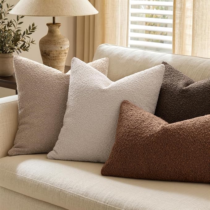 MIULEE 24x24 Decorative Euro Sham Boucle Couch Pillow Covers Beige | Set of 2 Textured Neutral Throw Pillow Covers, Accent Solid Pillowcases, Sofa Living Room Home Decor