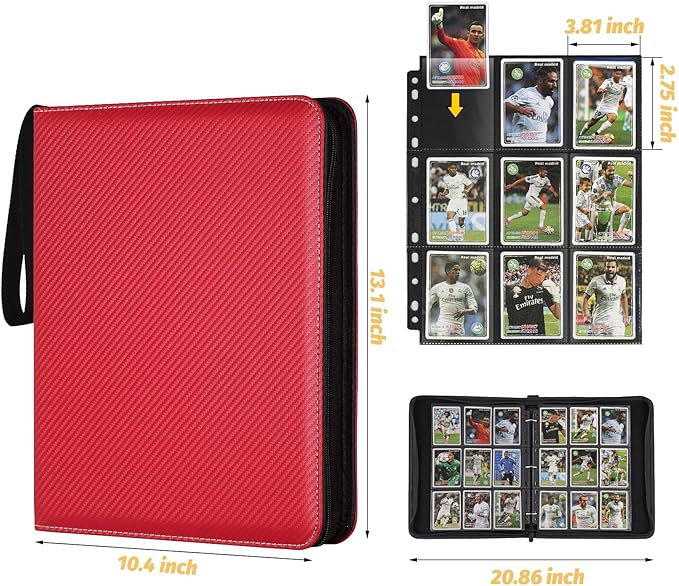 GERMUN 9 Pocket Card Binder, Premium Zip Trading Card Binder, 720 Double Sided Pocket PU Card Collection Binder, Collector Card Album, Card Folder for MTG, TCG, Sports Cards, Game Cards (Red)