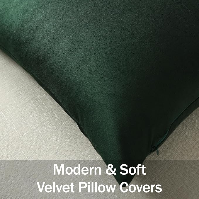 Euro Sham Covers 26x26 Dark Green: Pack of 2 Cozy Soft Velvet Square Modern Luxury Decorative Throw Pillow Cases for Sofa Couch Living Room Bed Home Decor