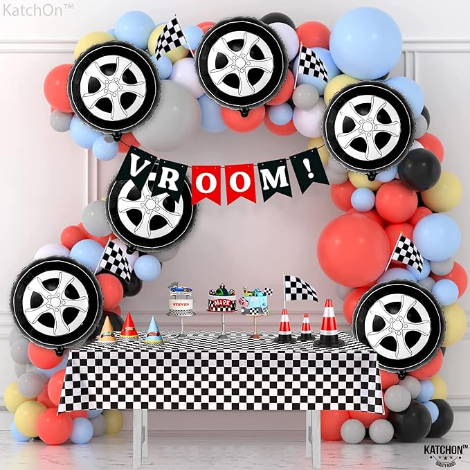 KatchOn, Big Tire Balloons for Birthday Boy Decorations - 18 Inch, Pack of 6 | Wheels Balloons for Two Fast Birthday Decorations | Race Car Birthday Party Decorations | Auto Mechanic Party Decorations