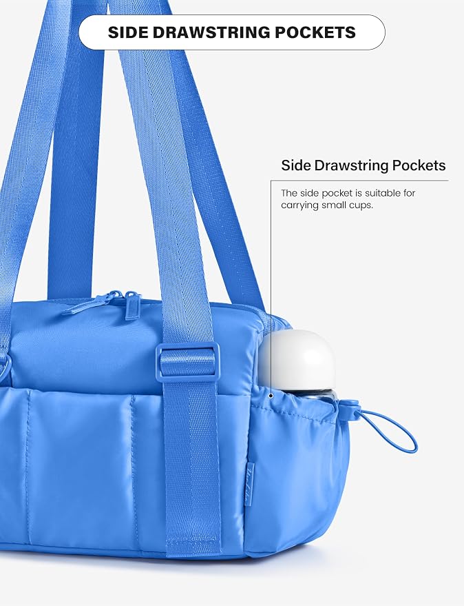 Uselike Small Gym Bag for Women, 7L Mini Duffle Bag for Travel, Lightweight Quilted Puffer Bag for Daily, Cute Shoulder Bag for Dance with Wet Pocket (Blue)