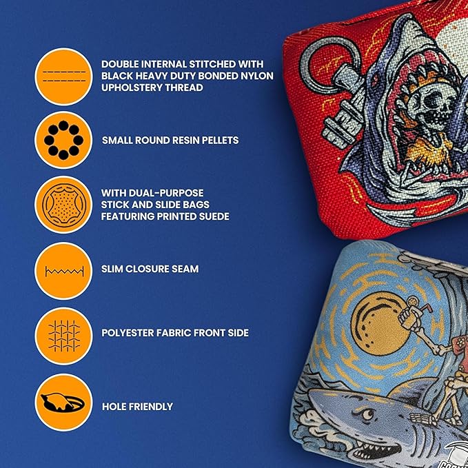 Cornhole365 - Stick & Slide - Professional Corn Hole Bag - Heavy-Duty Double-Stitched Polyester Fabric & Resin Filling for All-Weather - Versatile Regulation Size Cornhole Bean Bags - Set of 8