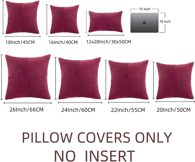 Fancy Homi 2 Packs Burgundy Samll Decorative Throw Pillow Covers 12x12 Inch with for Living Room Couch Bed, Rustic Farmhouse Boho Home Decor, Soft Corss Patchwork Corduroy Square Cushion Case 30x30 cm