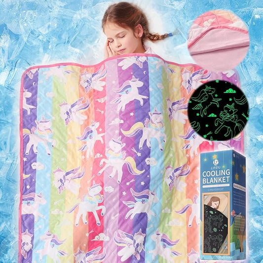 Cooling Blankets for Hot Sleepers,Glow in The Dark Blanket Unicorns Gifts for Girls,Q-Max >0.4 Cool Blanket 1-10 Year Old Girl Gift,Girls Toys Age 6-8,Valentine's Day Birthday Gifts Presents