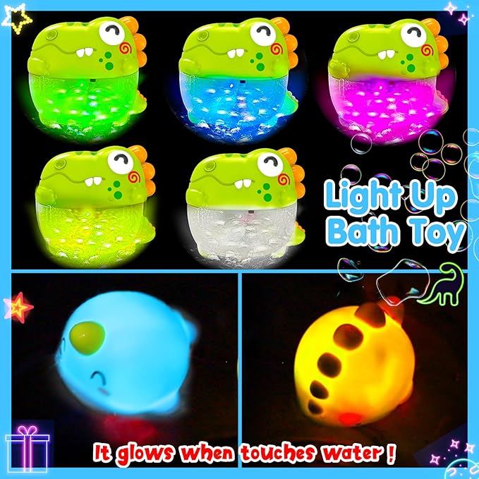 Toddler Bubble Bath Toys, Light Up Bath Bubble Machine Toy for Kids Age 3-5 Baby Bathtub Toy Slide Dinosaur Bubbles Maker with Music Floating Animal Water Toys Boy Girl