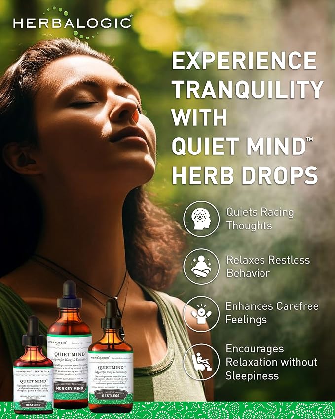 Herbalogic - Quiet Mind Liquid Herb Drops - Non-Sedating, Promotes a Feeling of Zen-like Calm - Eases Anxious Worry and Panicky Mood - Based on the Traditional Chinese Formula Gui Pi Tang - 4 Fl. Oz.