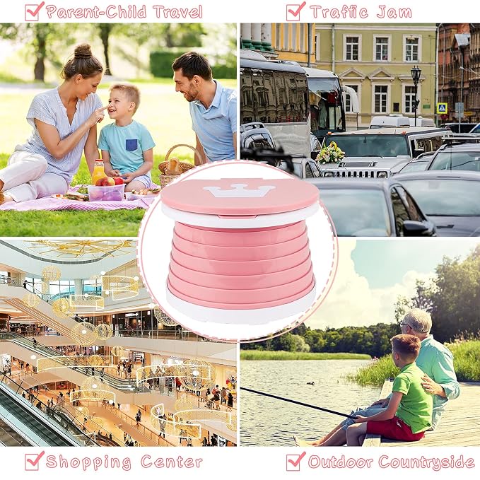 Portable Potty Seat, Toddler Folding Training Toilet Chair Kids Travel Foldable Potty Indoor Outdoor with Storage Travel Bag Pink