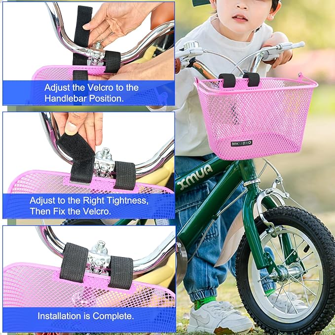 Kids Bike Basket - Front Bicycle Basket for Children, Metal, Cute Decorative Accessory for Kids Bikes & Scooters