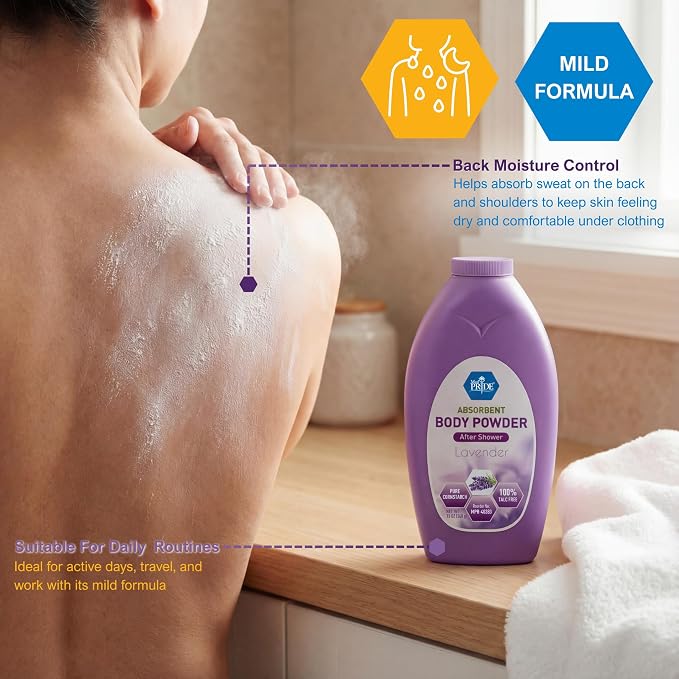 MED PRIDE Talc-Free Cornstarch Body Powder, Lavender Scent, 13 oz Bottle