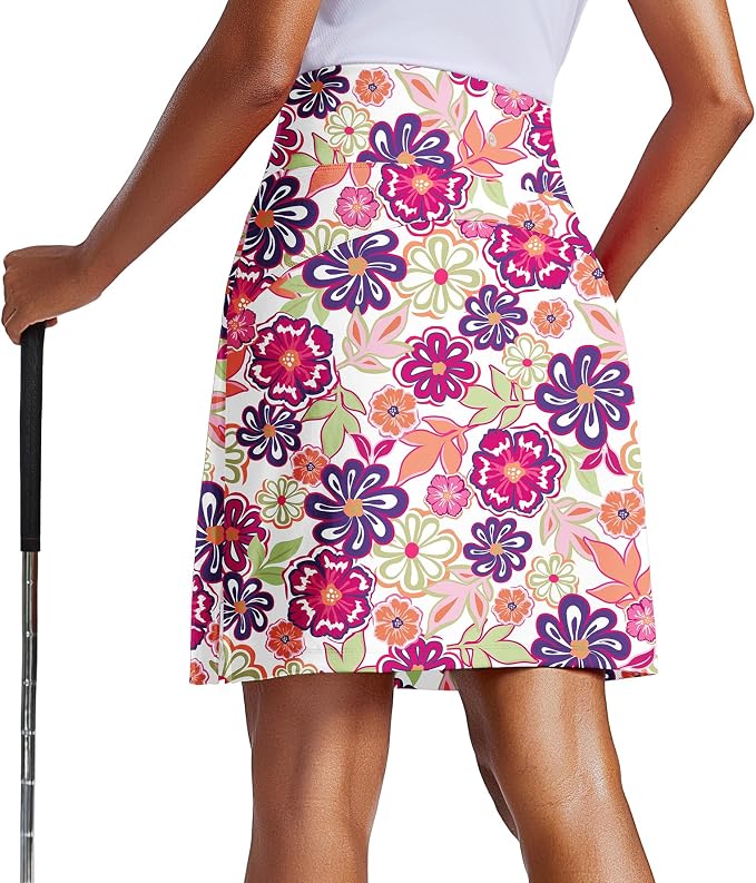 PINSPARK 20" Skorts for Woman Knee Length UPF 50+ Golf Skirts | 4 Pockets, Built-in Shorts, High Waisted, Split Hem, Silky-smooth, Moisture-wicking, for Golf Athletic Tennis Workout Casual