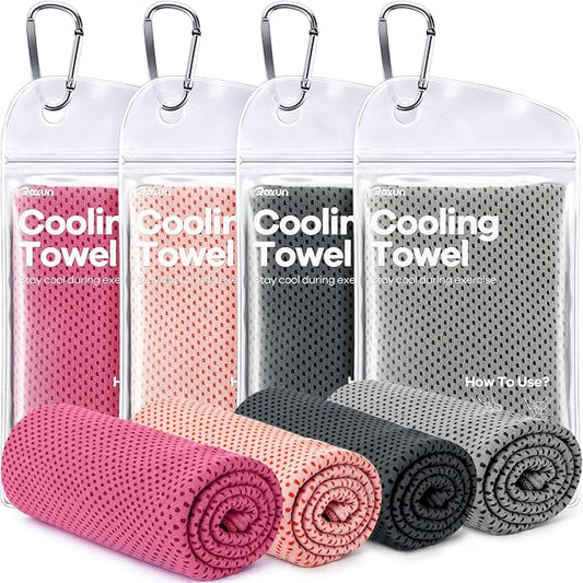 ROXUN 4 Pack Cooling Towels, 40''x12'' Soft Breathable Chilly Neck Ice Rags | Workout Running Golf Gray+Dark Gray+Pink+Light Pink
