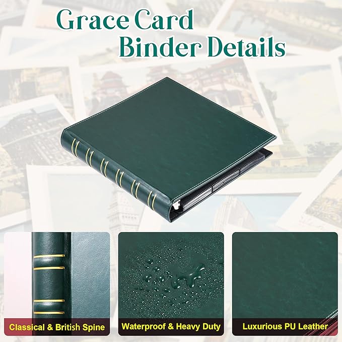 WOT I Vintage Leather Card Binder | Holds 450 Cards, Refillable Leather 3 Ring Binder for MTG/TCG/Sports Cards, Elegant Book-Style Organizer - Dark Green