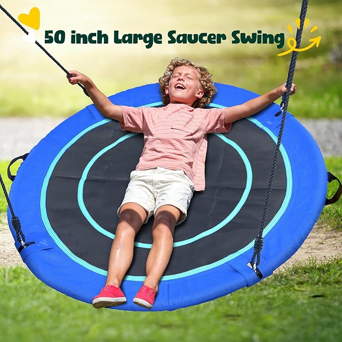 Hapfan 50" Large Saucer Swing with Stand for Kids Outdoor, 6.5 ft Tall 500 lbs Swing Sets for Backyard, Heavy Duty Metal Outdoor Swingset for Adults