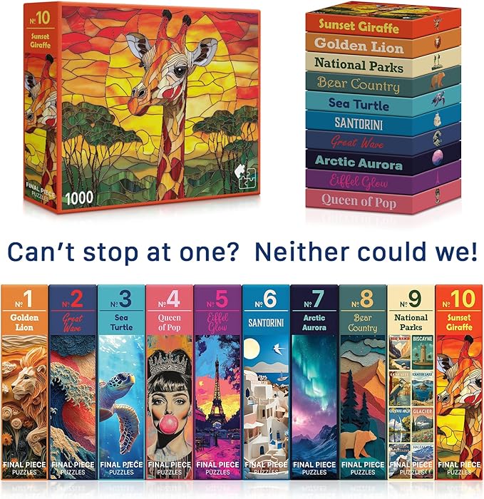 Sunset Giraffe #10 – 1000 Piece Jigsaw Puzzle for Adults | Premium European Blue Board | Satin Low-Glare Finish | Ribbon Cut | Bonus Poster | Display-Worthy Box | Printed in USA | Final Piece Puzzles