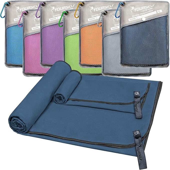SYOURSELF 2 Pack Microfiber Camping Towel, Quick Dry Towel, Soft Absorbent Compact Travel Gym Workout Sweat Towel for Beach Yoga Swim Travel Camping Hiking Backpack Essentials (XL:72"x32"+12"x24")