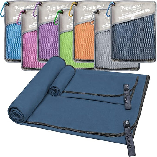 SYOURSELF 2 Pack Microfiber Camping Towel, Quick Dry Towel, Soft Absorbent Compact Travel Gym Workout Sweat Towel for Beach Yoga Swim Travel Camping Hiking Backpack Essentials (XL:72"x32"+12"x24")