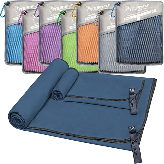 SYOURSELF 2 Pack Microfiber Camping Towel, Quick Dry Towel, Soft Absorbent Compact Travel Gym Workout Sweat Towel for Beach Yoga Swim Travel Camping Hiking Backpack Essentials (L:60"x30"+12"x24")