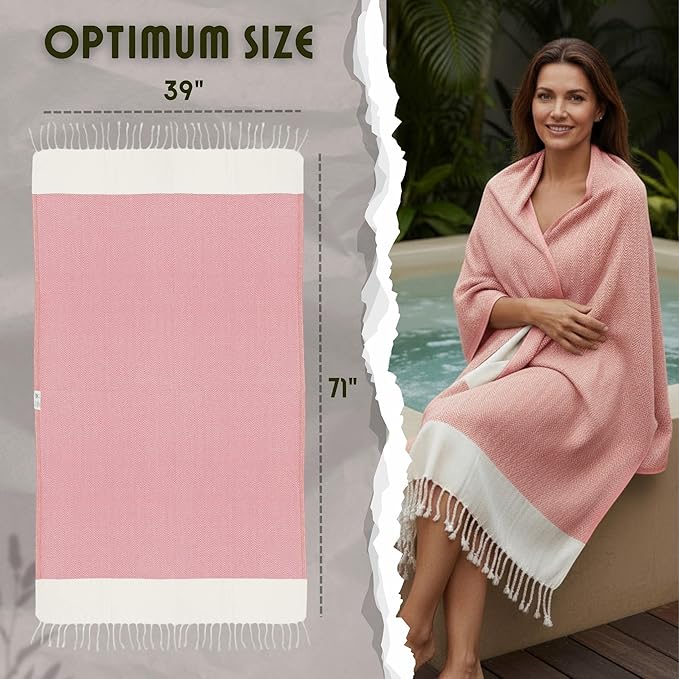 Bazaar Anatolia Turkish Beach Towel 100% Cotton Bath Towels 71x39 Quick Dry Sand Free Lightweight Large Oversized Herringbone Coral