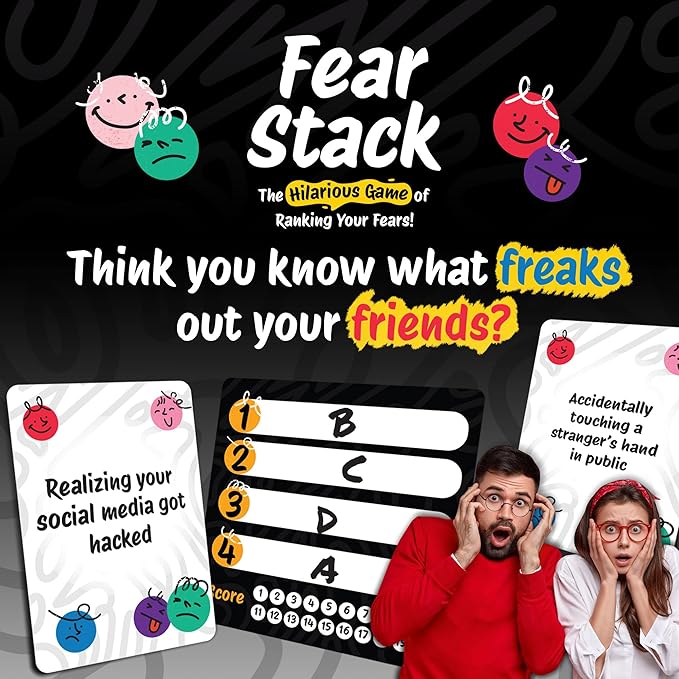 Fear Stack – What Freaks Out Your Family? A Fun Family Party Card Game | Great for Conversation Starters & Family Game Night | Includes 184 Cards, 4 Whiteboards, and 4 Markers