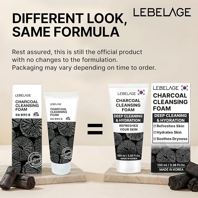 LEBELAGE Korean Charcoal Facial Cleanser 3.38 oz | Cleansing Foam Face Wash | Low pH Gentle Hydrating Daily Facial Cleanser Sensitive Skin | Deep Cleansing Foaming Cleanser, Pore Care-All Skin Types