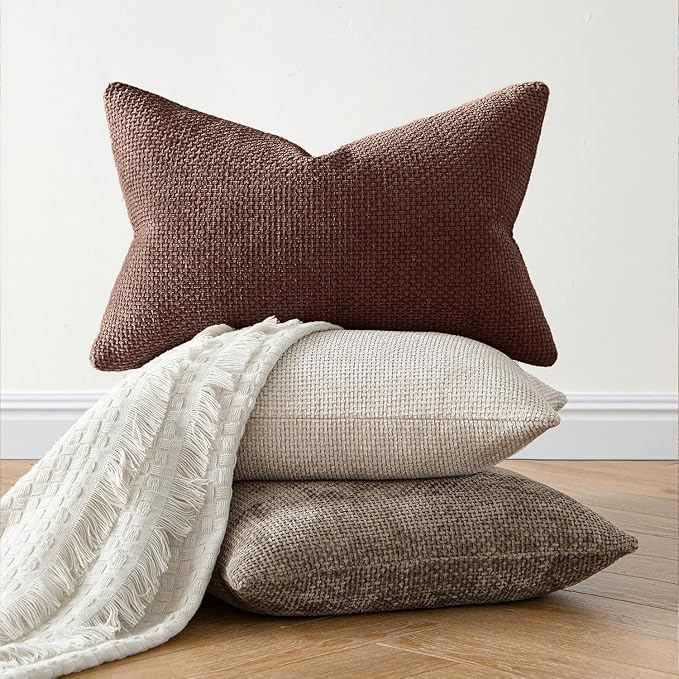 MIULEE Decorative Couch Throw Pillow Covers 20x20 in Red Brown 2 Pack | Modern Boho Accent, Soft Chenille Pillow Covers, Farmhouse Cushion Cases for Home Decor Bed Sofa Living Room