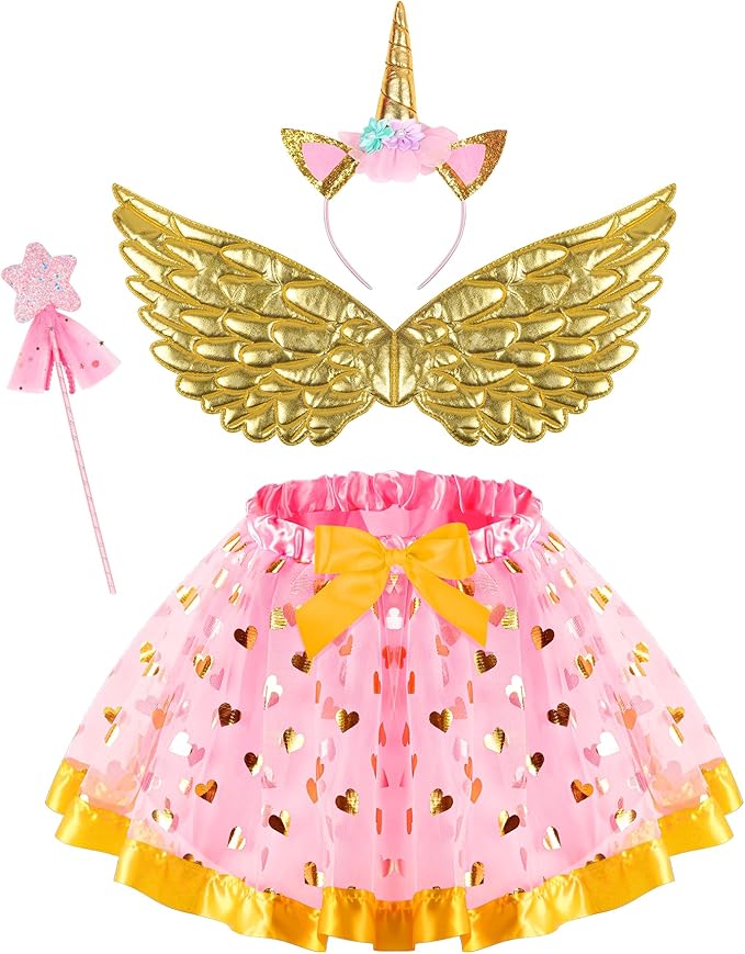 Little Girls Dress Up Clothes for Toddler, Princess Skirt Costume Set with Princess Gloves Crown Wings, Kids' Dress Up Pretend Play Toys Gift for 3 4 5 6 Girls
