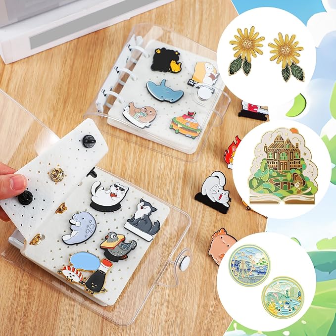 8 Pcs Mini Enamel Pin Display Book Gift Clear Collection Travel Trading Binder Holder Badge Book Storage Organizer up to 36 1-inch Enamel Pins for Travel Collectors (White,4.61x3.94 in)
