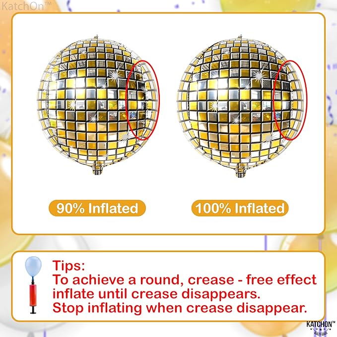 KatchOn, Gold and Silver Disco Ball Balloons - Big 22 Inch, Pack of 6 | 4D Sphere Balloons, Disco Party Decorations | 70s Party Disco Ball Decoration, Graduation Decorations 2026, Engagement Wedding
