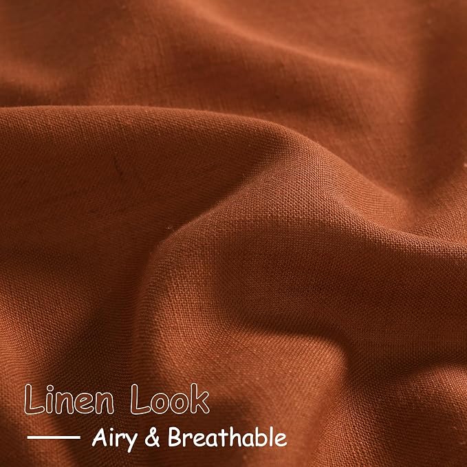 Rust Linen Curtains 108 Inches Long for Living Room Light Filtering Semi Sheer Curtain Back Tab Vintage Rustic Decor Extra Long Floor to Ceiling High Window for Bedroom Office 52x108, 2 Panels