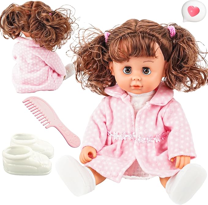 SMILESSKIDDO Baby Doll, 12 inch Interactive Talking Baby Dolls with Hair, 12 Sounds and Accessories, Pretend Play Preschool Babies Toys Gift for Girls 2 3 4 5 6+ Years Old