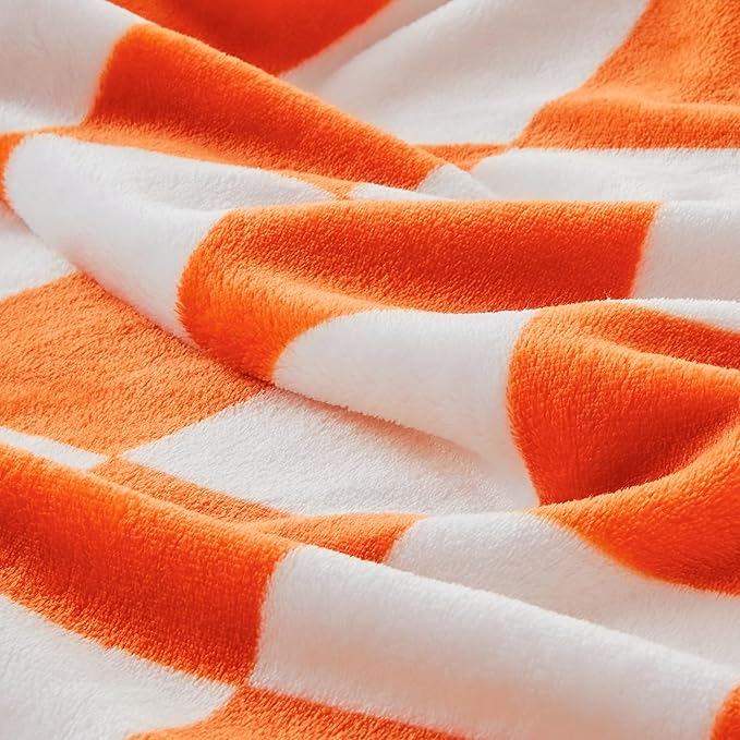 BEDELITE Plaid Twin Blanket for Checker Neyland, Orange & White 60"x80" | Tennessee vols Decor, Gift for Vol Nation,100% Polyester Microfibe, Soft, Lightweight Warm, Machine Washable, for Couch Bed