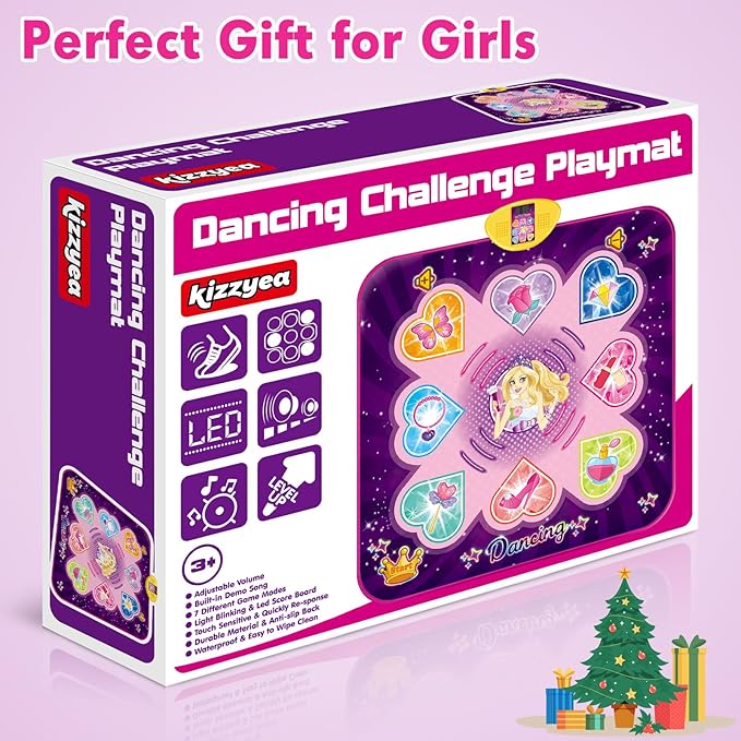 KIZZYEA Dance Mat Toys for 3, 4, 5, 6, 7, 8+ Year Old Girls, Music Dancing Pad with 7 Game Modes, LED Lights, Built-in Music, Adjustable Volume, Birthday Gifts for 3-12 Years Old Girls
