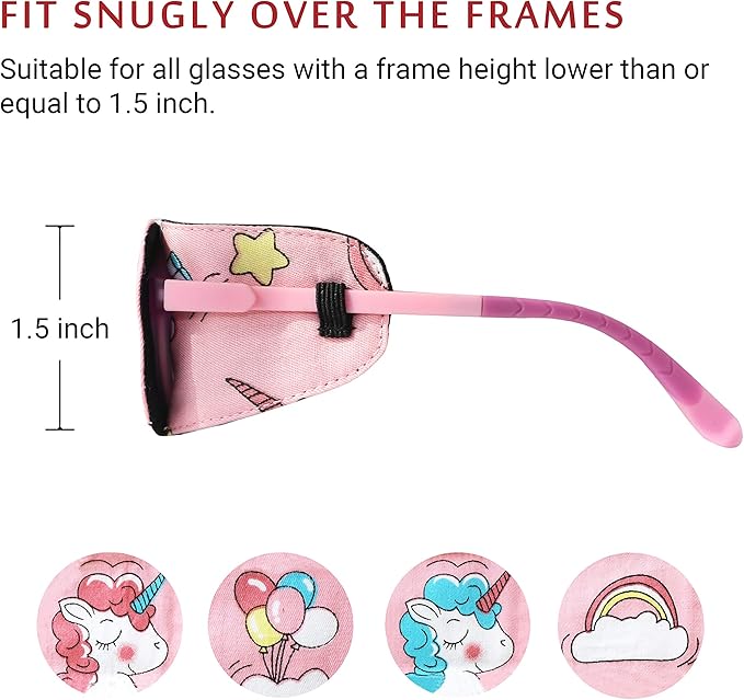 Astropic Cotton & Silk Eye Patch for Kids Glasses (Left Eye, Blue Hair Unicorn)