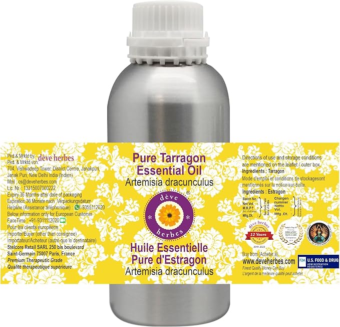 Deve Herbes Pure Tarragon Essential Oil (Artemisia Dracunculus) Steam Distilled 1250ml (42 oz)