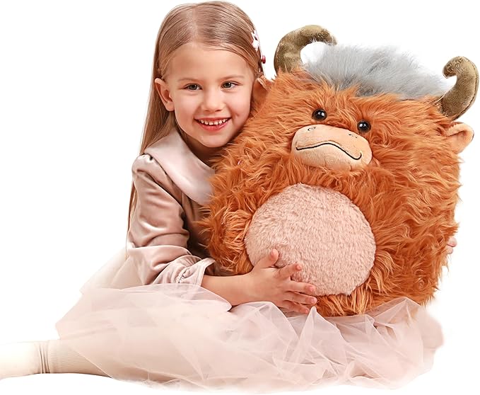Original 16-Inch Large Highland Scottish Cow Plush Pillow Stuffed Animal Toy,Cute Soft Kawaii Big Size Hugging Cuddle Huggable Plushie,Gift for Kids
