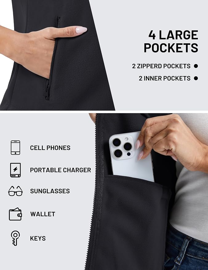 TACVASEN Women Polar Fleece Zip Up Vest with Pockets Lightweight Outerwear | Warm Thermal Sleeveless Jacket Suitable for Hiking Camping Travelling in Cool Autumn and Winter Weather