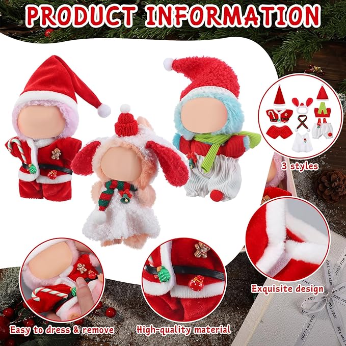 3 Pack Christmas 17cm Doll Clothes Set Cute Santa Stylish Outfit for Christmas Dressed up Doll Accessories (Not Included Dolls)