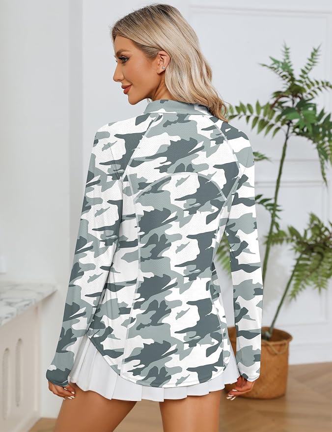 LOMON Women Long Sleeve Shirts Sun Protection 1/4 Zip Summer Quick Dry Hiking Shirts Quarter Zip Pullover for Women