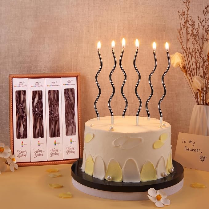PHD CAKE 24-Count Black Spiral Long Thin Birthday Candles, Cake Candles, Birthday Parties, Wedding Decorations, Party Candles
