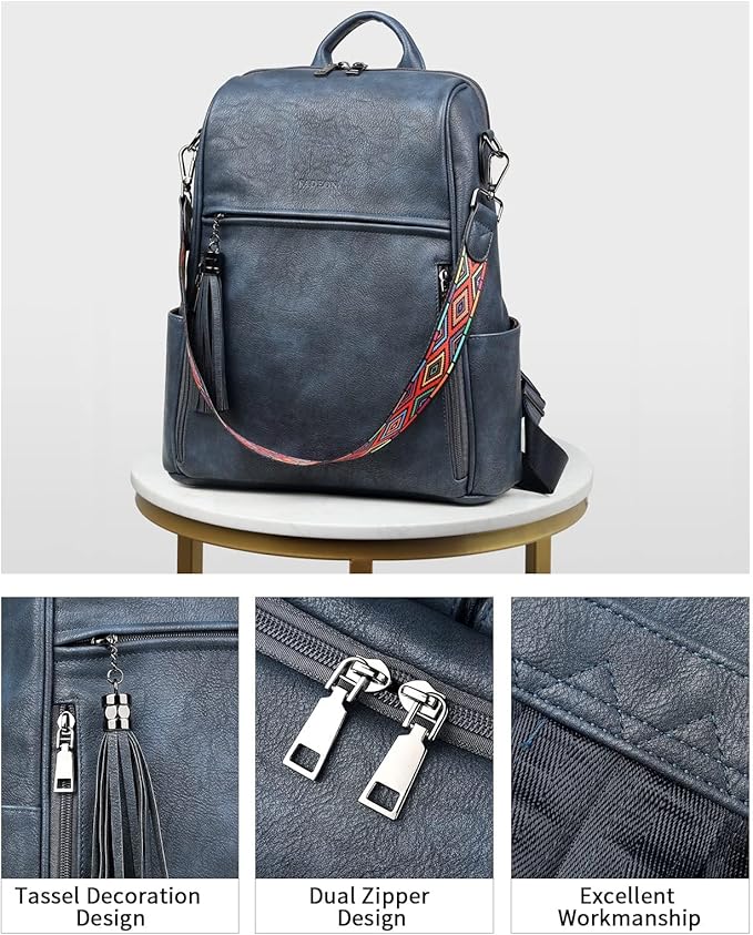 FADEON Leather Backpack Purse for Women Designer Travel Backpack Purses PU Fashion Ladies Shoulder Bag with Tassel